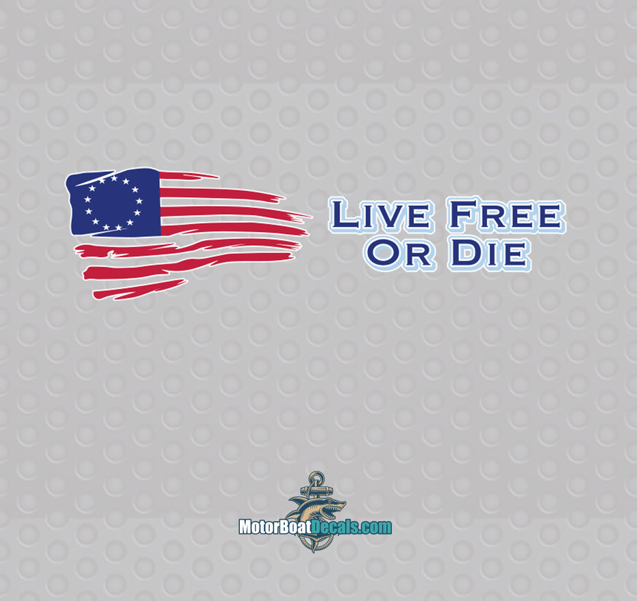 Live Free Or Die Boat Decal (Flag On Left Of Text)
